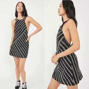 Free People NEW Juni Mini Dress Black Embroidered Striped Cotton Halter Size S